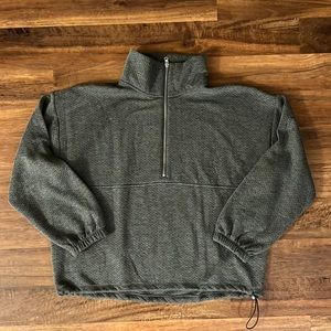 J. Crew Terry half-zip pointelle sweatshirt, Grey, Medium